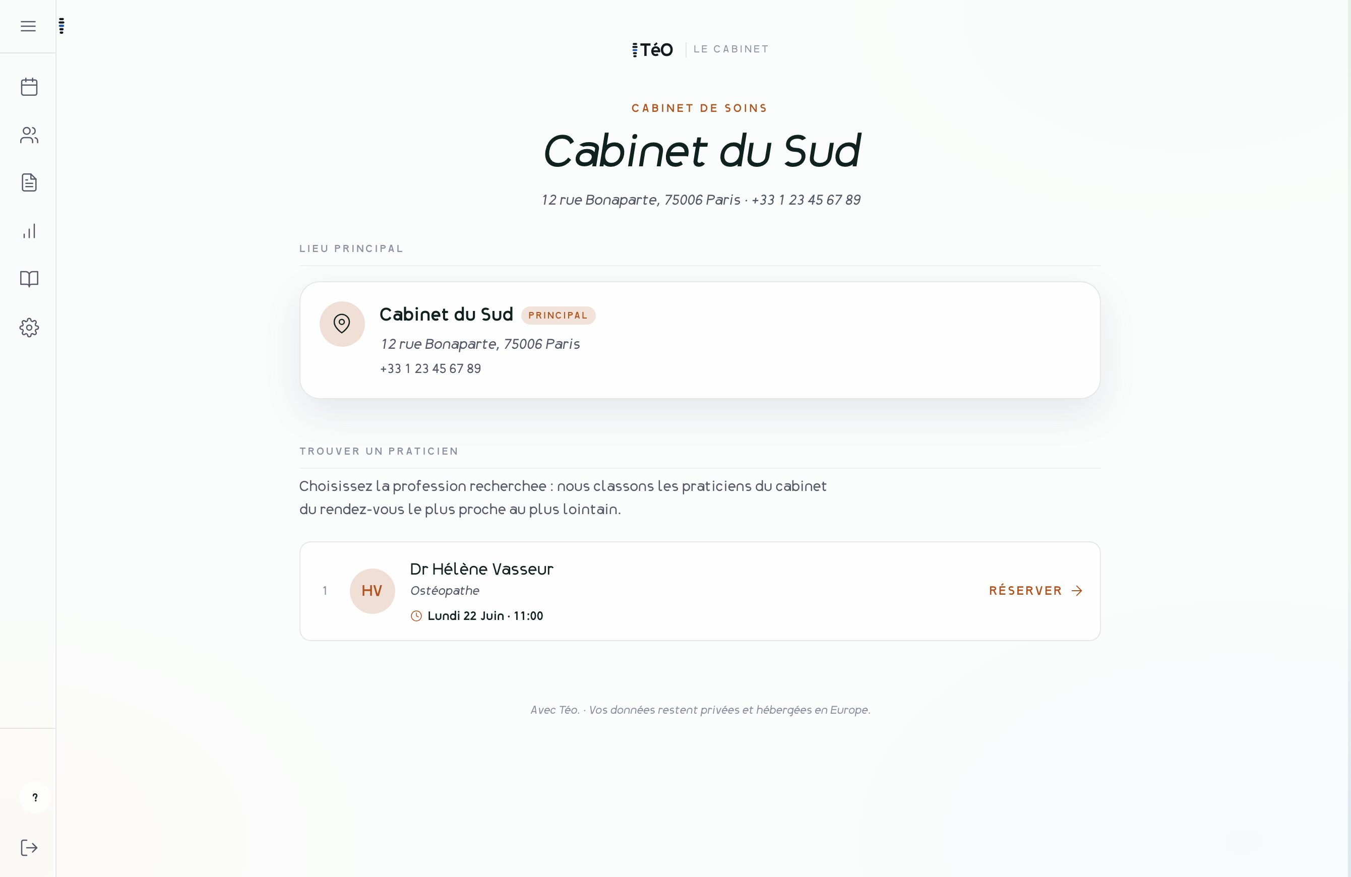 La page de reservation, cote patient